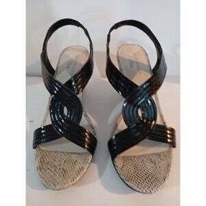 Anne Klein Iflex Black Faux Snake Skin Wedge Pump Womens 8.5 M Open Toe Pretty